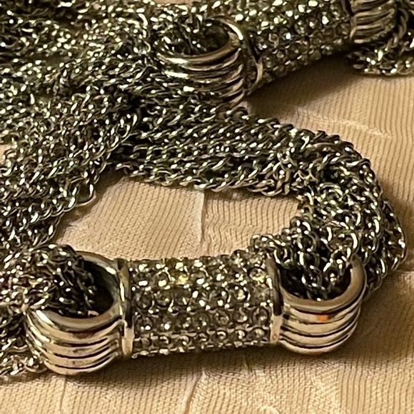 Nicole Miller silver multi stranded  chain Necklace W/Rhinestones - Picture 7 of 11